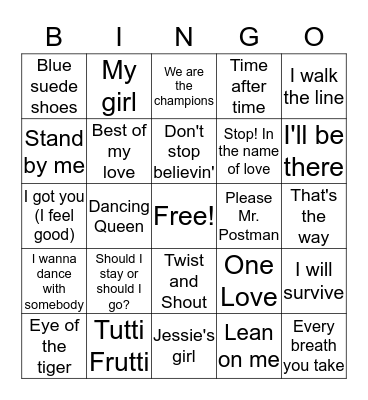 Musical Bingo Card