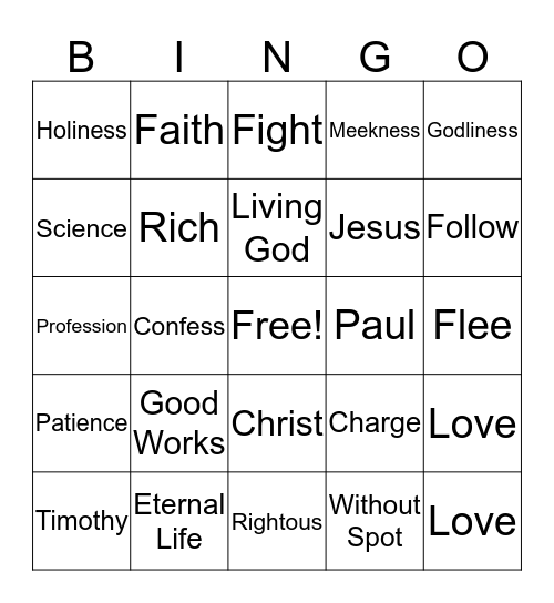The Good Fight of Faith Bingo Card
