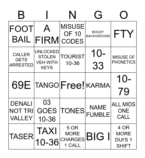 MIDSHIFT BINGO Card