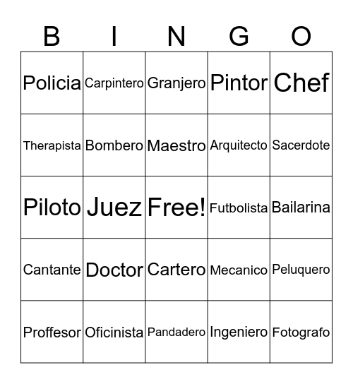 Las Profesiones Bingo Card