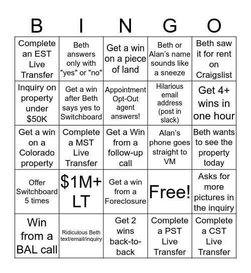 Zingo Bingo Card