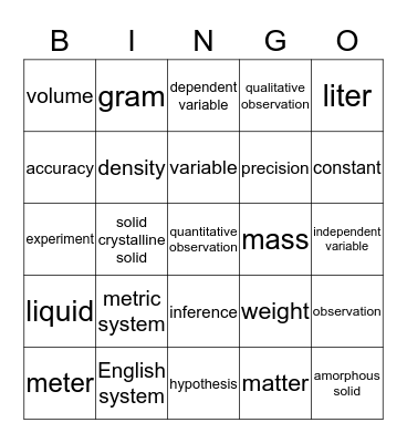 Vocab Bingo Card
