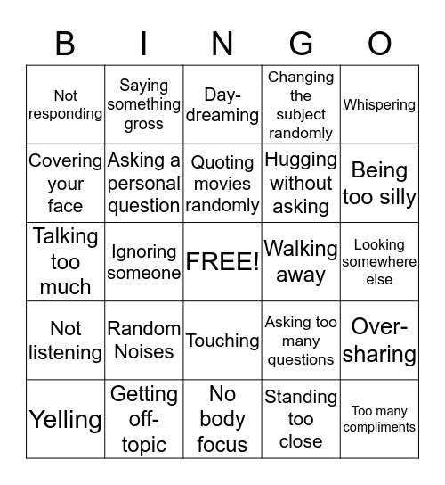 What Makes a Conversation Feel Weird? Bingo Card