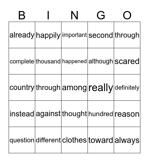 High Frequency Words 1 Bingo Card