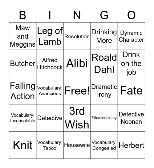 Lamb to the Slaughter/Monkey's Paw Bingo Card