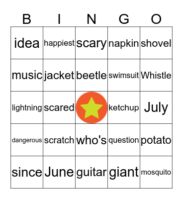 Unit 22 Reading Words Bingo Card