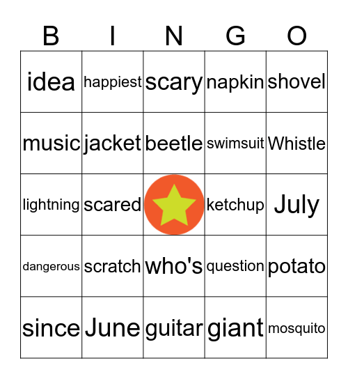 Unit 22 Reading Words Bingo Card