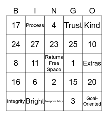 Phizzy Returns Bingo Card