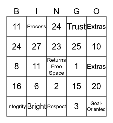 Phizzy Returns Bingo Card