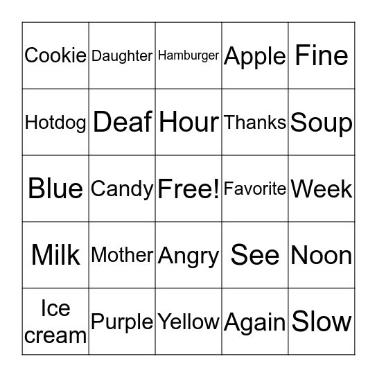 ASL Bingo!!! Bingo Card