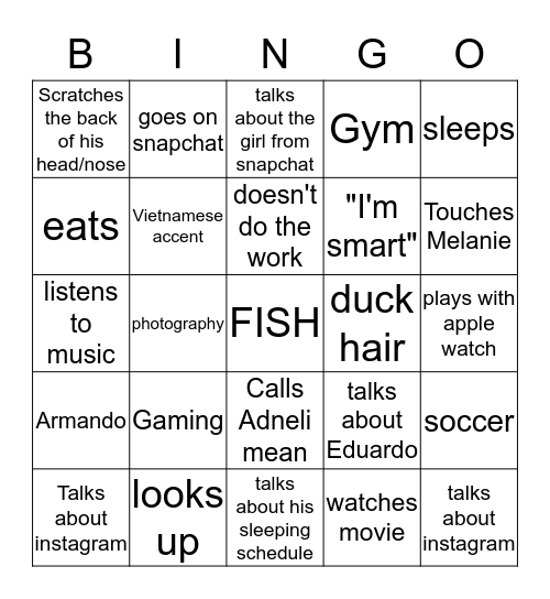 Justin Bingo Card