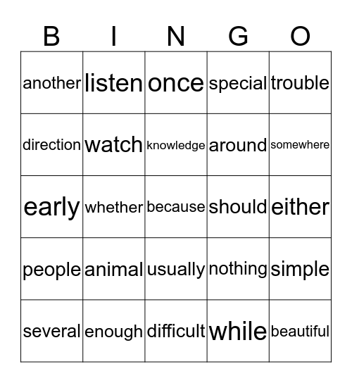 High Frequency Words 2 Bingo Card