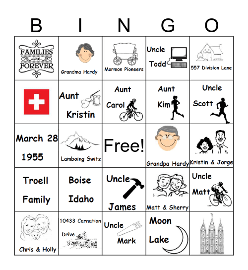 Hardy Family Bingo Card