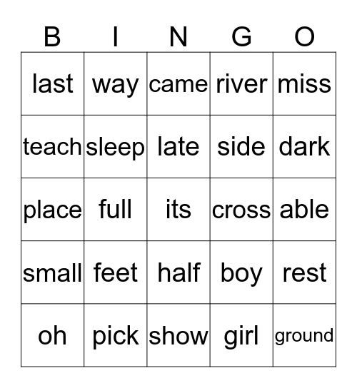 Rhyming Bingo Card