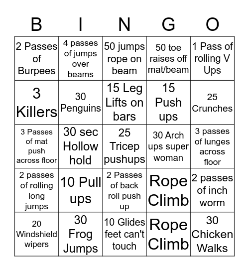 Conditioning BINGO Card