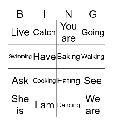 Present Tense Bingo Card