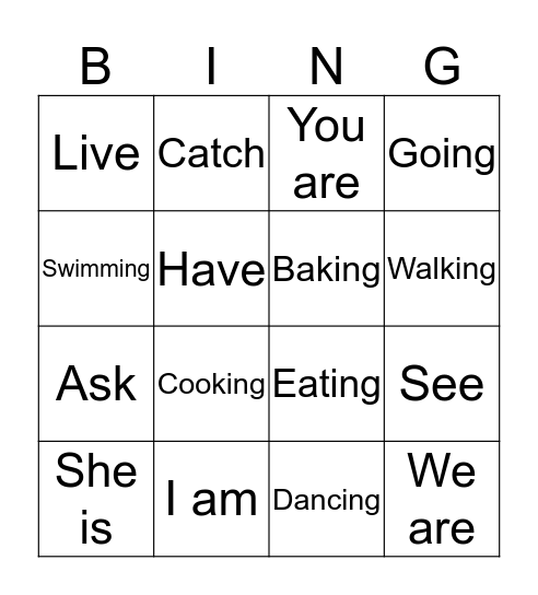 Present Tense Bingo Card