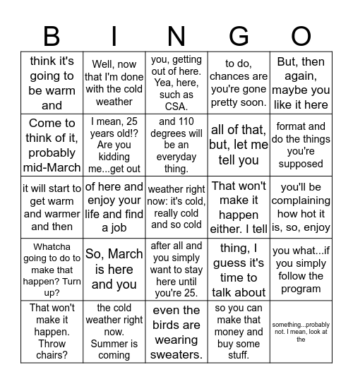 Figure it out Bingo Card