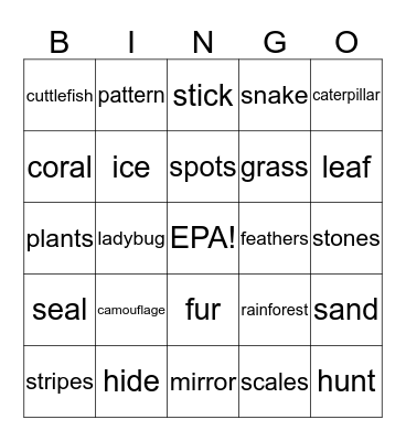 Camouflage Bingo Card