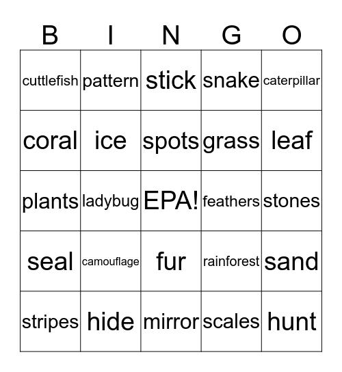 Camouflage Bingo Card