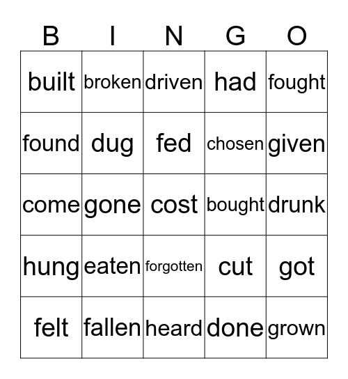 IRREGULAR VERB BINGO Card