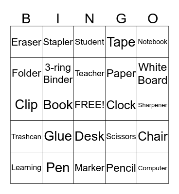 School Bingo Card