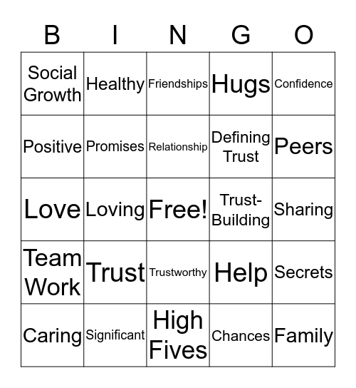 Trust & Relationships Bingo Card