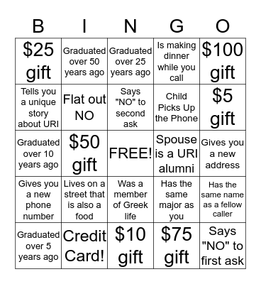 Phonathon Bingo! Bingo Card