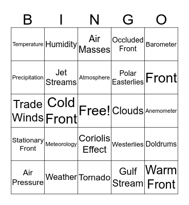 Weather Words Bingo Card