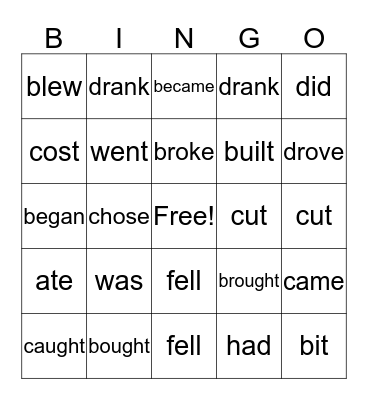 Irregular verbs Bingo Card