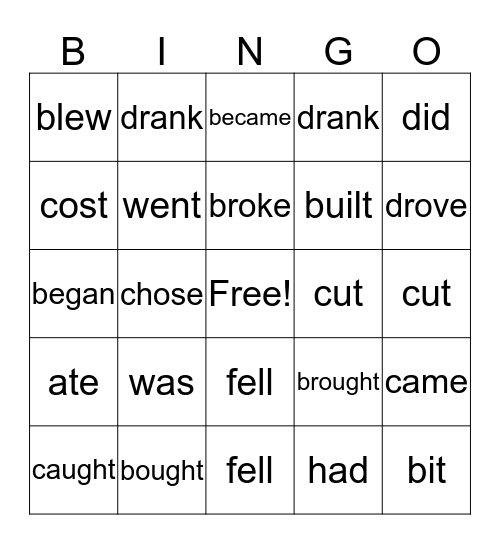 Irregular verbs Bingo Card