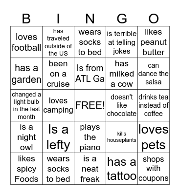 People BINGO! Bingo Card