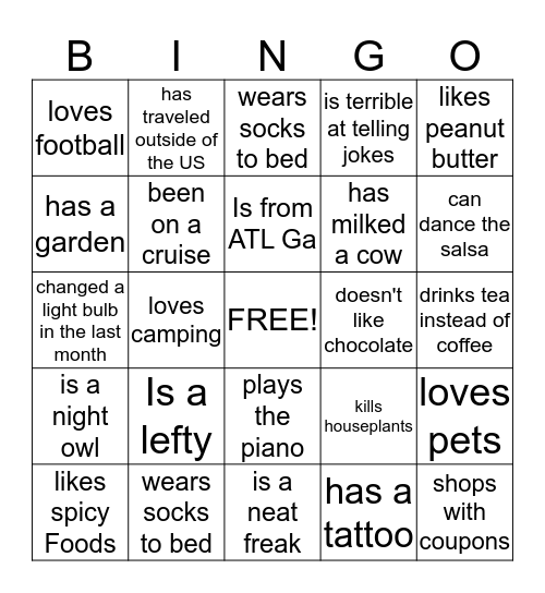 People BINGO! Bingo Card