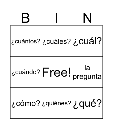 Spanish Questions Duolingo Bingo Card