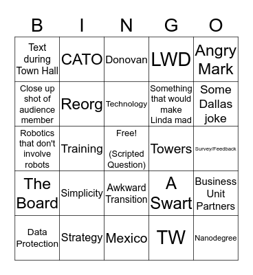 Town Hall Bingo Card