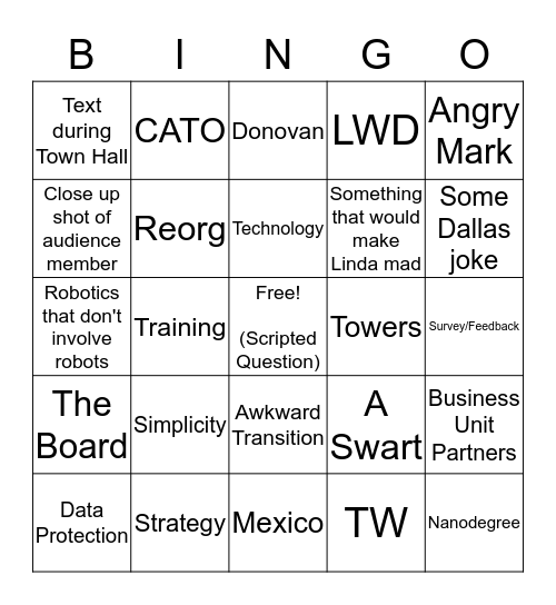 Town Hall Bingo Card
