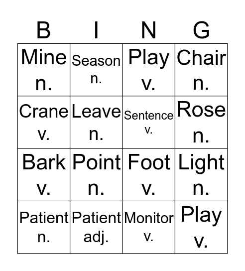 DICTIONARY USAGE Bingo Card