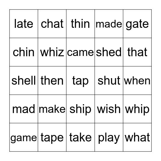 4 in a Row Bingo Card