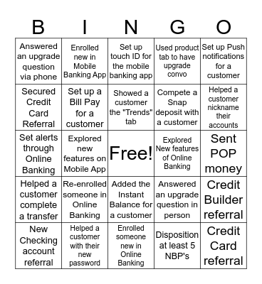 Online and Mobile Banking Ugrade BINGO Card