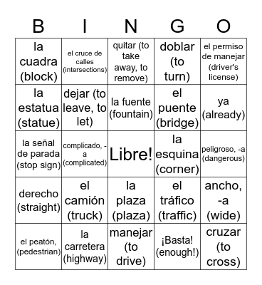 Vocab 3B Spanish Bingo Card