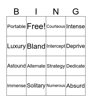 Vocabulary Bingo Card