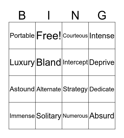 Vocabulary Bingo Card