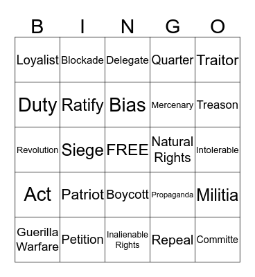 Quarter 2 Vocabulary Bingo Card