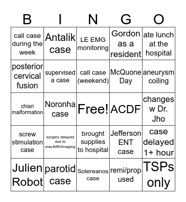 Neuro Bingo Card