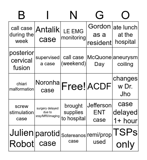 Neuro Bingo Card