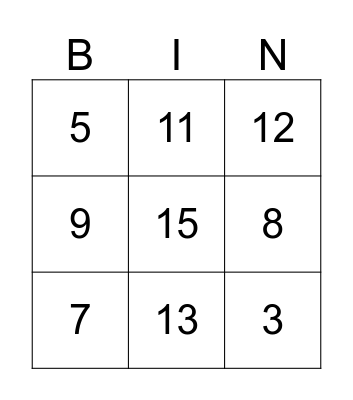 Number Bin Bingo Card