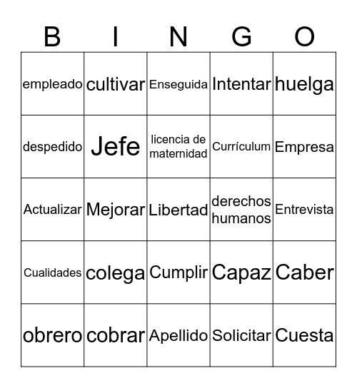 BINGO de Mercado Laboral Bingo Card