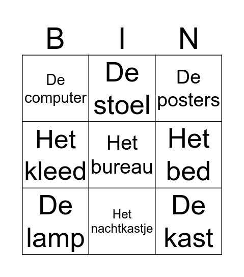 Ma chambre Bingo Card