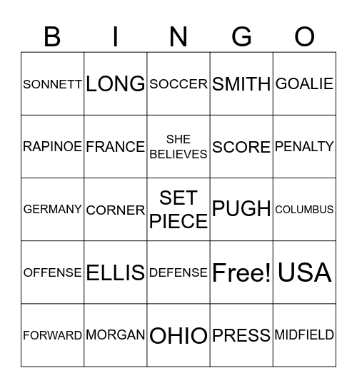 SOCCER Bingo Card