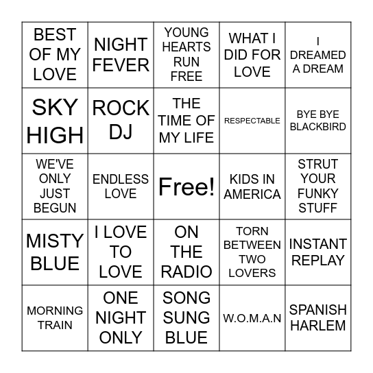 HITS 66 Bingo Card